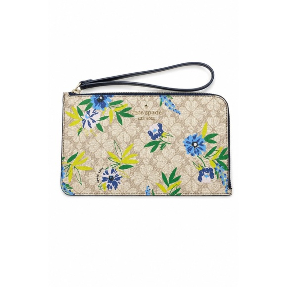 Kate Spade Blue Floral Wristlet Wallet Cottagecore Lucy Spade Flower Minimalist
